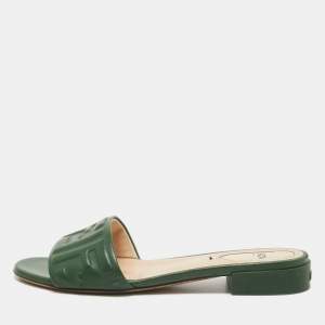 Fendi Green Leather Flat Slides Size 36.5