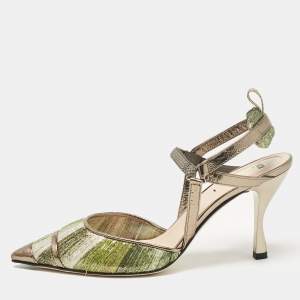 Pre Owned Fendi Multicolor Fabric and Leather Slingback Pumps Size 37.5