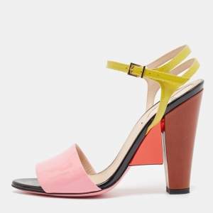 Fendi Multicolor Patent Leather Ankle Strap Sandals Size 37