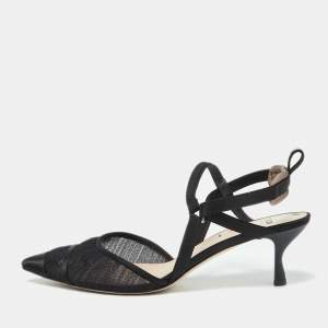 Fendi Black Tulle And Satin Colibri Lite Slingback Sandals Size 39