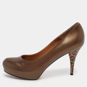 Fendi Metallic Brown Leather Platform Pumps Size 38