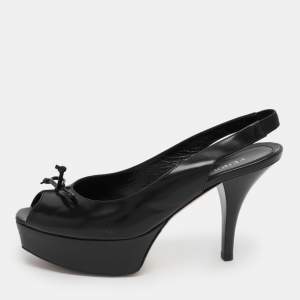 Fendi Black Leather Fendista Platform Slingback Pumps Size 38