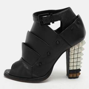 Fendi Black Leather Polifonia Booties Size 36.5