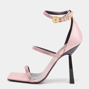 Fendi x Versace Pink Satin Crystal Embellished Ankle Strap Sandals Size 37