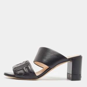 Fendi Black Leather Slide Sandals Size 37