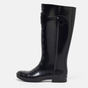 Pre Owned Fendi Black Rubber Rain Boots Size 39