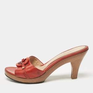 Fendi Red Patent Leather Platform Slide Sandals Size 37.5 