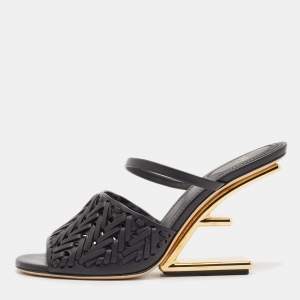 Fendi Black Leather Fendi First Ankle Strap Sandals Size 39