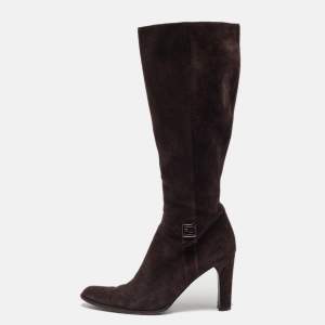 Fendi Dark Brown Suede Knee Length Boots Size 38