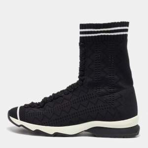 Fendi Black Knit Fabric Sock High Top Slip on Sneakers Size 38