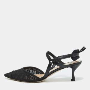 Fendi Black Leather and Mesh Colibri Lite Slingback Pumps Size 39