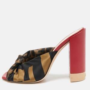 Fendi Brown/Black Satin Logo Twist Knotted Block Heel Sandals Size 36