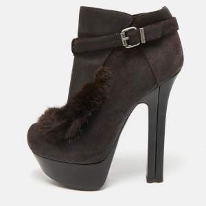 Fendi Brown Fur and Suede Fendista Ankle Length Boots Size 38