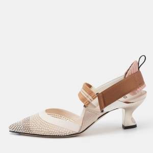 Pre Owned Fendi Multicolor Fabric and Mesh Crystal Embellished Colibri Pumps Size 36