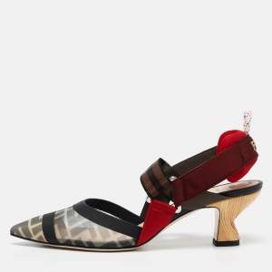 Pre Owned Fendi Multicolor Zucca Mesh and Fabric Colibri Pumps Size 37.5