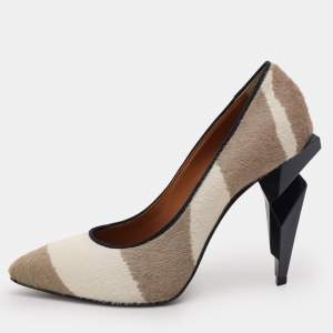 Fendi Beige/White Calf Hair Diamond Pumps Size 38.5