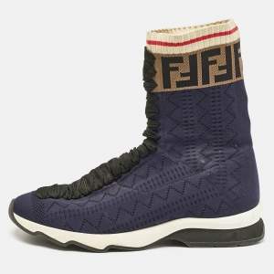 Pre Owned Fendi Black Knit Fabric Rockoko High Top Sneakers Size 40