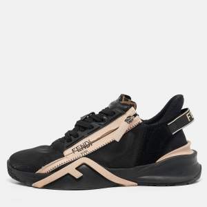 Fendi Black/Beige Mesh and Leather Flow Sneakers Size 41