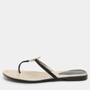 Pre Owned Fendi Black Patent Leather Thong Flat Sandals Size 38.5