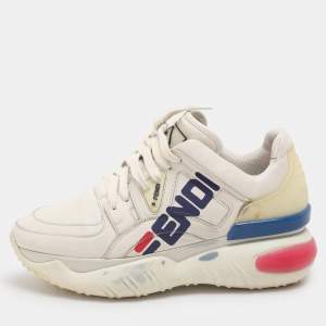 Pre Owned Fendi X Fila Off-White Leather Fila Mania Platform Sneakers 37