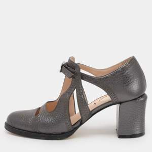 Pre Owned Fendi Metallic Grey Chameleon Wing Tip Ankle Strap Pumps Size 35