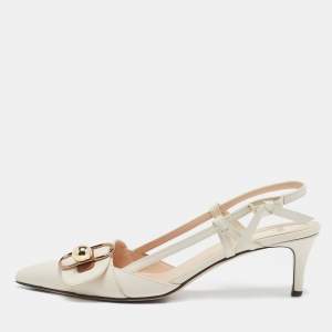 Fendi Cream/Brown Leather Buckle Strap Slingback Pumps Size 41