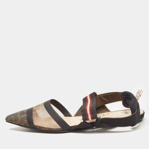 Fendi Brown/Black Zucca Mesh and Leather Colibri Slingback Flats Size 38