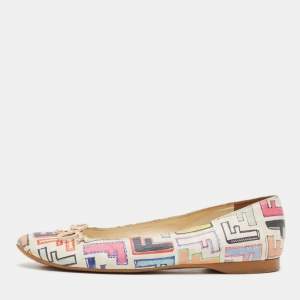 Fendi White Multicolor Zucca Spalmati Ballet Flats Size 39.5