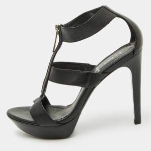 Fendi Black Leather Zipper Strappy Platform Sandals Size 37.5