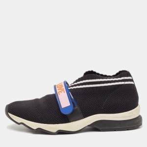 Fendi Black Knit Fabric Rockoko Low Top Sneakers Size 37