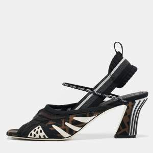 Fendi Black Neoprene and Mesh Freedom FF Patchwork Slingback Sandals Size 40.5