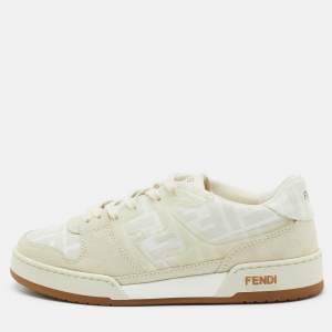 Fendi White/Beige Canvas and Suede Fendi Match Low Top Sneakers Size 37