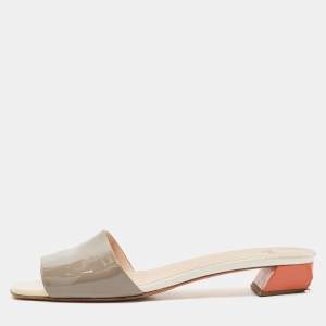 Fendi Grey Patent Leather Slide Sandals Size 41
