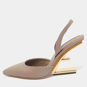 Fendi Beige Leather Fendi First Slingback Pumps Size 37