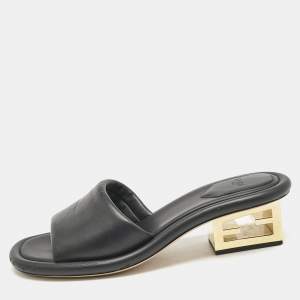 Pre Owned Fendi Black Leather Baguette Slide Sandals Size 38