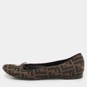 Fendi Tobacco Zucca Canvas Logo Bow Ballet Flats Size 41