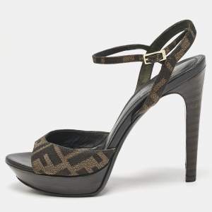 Fendi Brown Zucca Canvas Ankle Strap Sandals Size 36