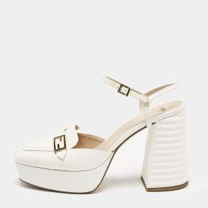 Fendi White Croc Embossed Leather Promenade Slingback Loafers Size 40