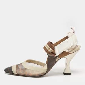 Fendi Multicolor Zucca Mesh and Leather Colibri Pumps Size 37.5