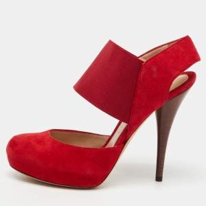 Fendi Red Suede and Stretch Band Ankle Platform Sandals Size 40