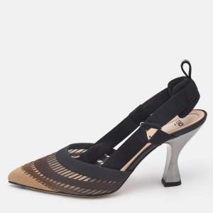 Fendi Black/Beige Fabric and Mesh Colibri Pumps Size 38