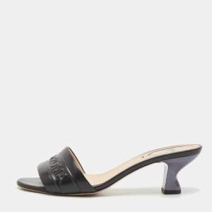 Fendi Black Leather Logo Slide Sandals Size 38