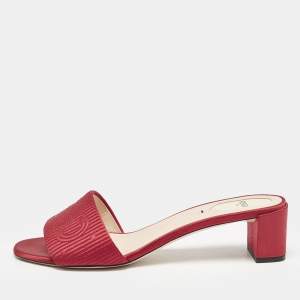 Fendi Red Satin Logo Embroidered Block Heel Slide Sandals Size 40