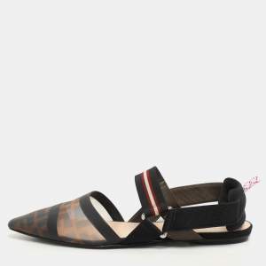 Fendi Black/Brown Zucca Mesh and Fabric Colibri Slingback Flats Size 40