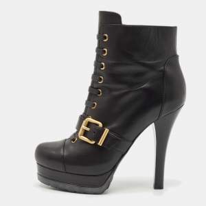 Fendi Black Leather Lace Up Ankle Length Boots Size 36