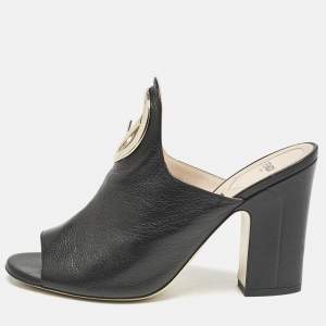Fendi Black Leather F Logo Mules Size 39.5