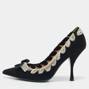 Fendi Black/White Suede Stitched Bow Pumps Size 37