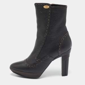 Fendi Dark Brown Selleria Leather Zip Ankle Length Boots Size 35