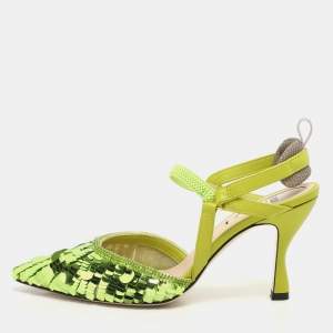Fendi Green Leather and Sequins Embellished Colibri Lite Pumps Size 36