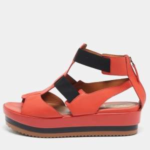 Fendi Orange/Black Leather and Elastic Strappy Platform Sandals Size 38.5